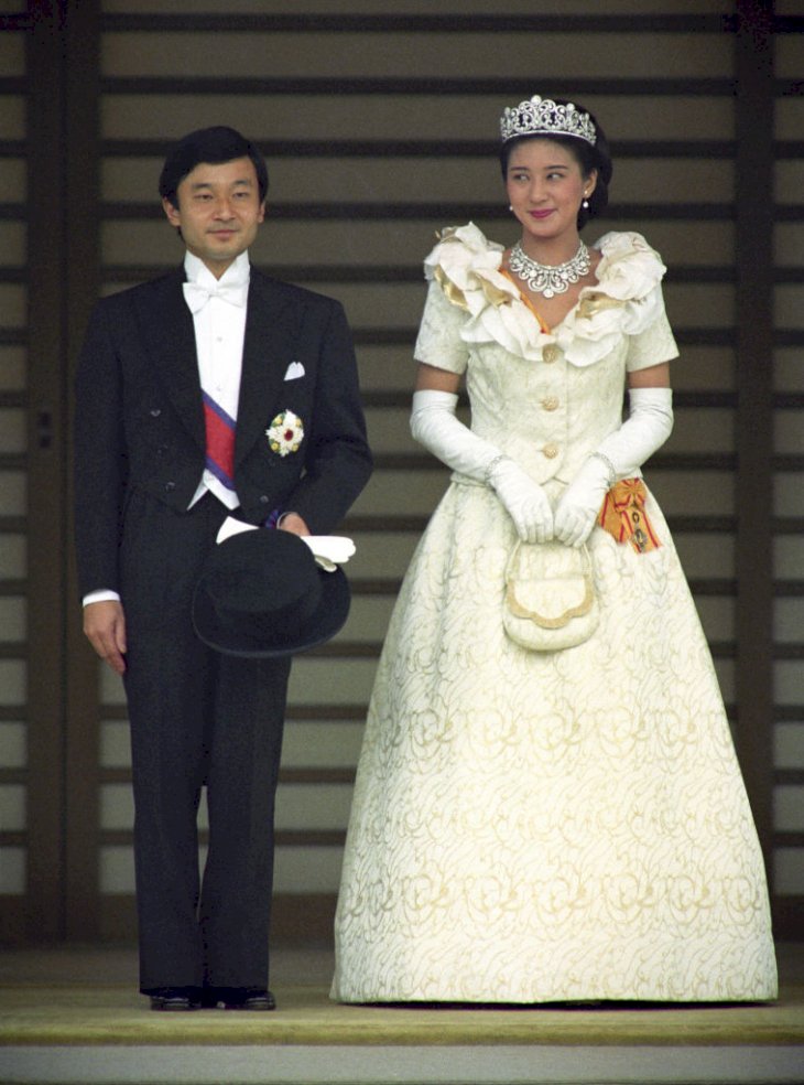 Photo taken June 9, 1993, shows Japanese Crown Prince Naruhito and Crown Princess Masako on their wedding day after an audience with the emperor and empress at the Imperial Palace in Tokyo. Crown Prince Naruhito is set to become emperor on May 1, 2019. (Kyodo) ==Kyodo (Photo by Kyodo News Stills via Getty Images)