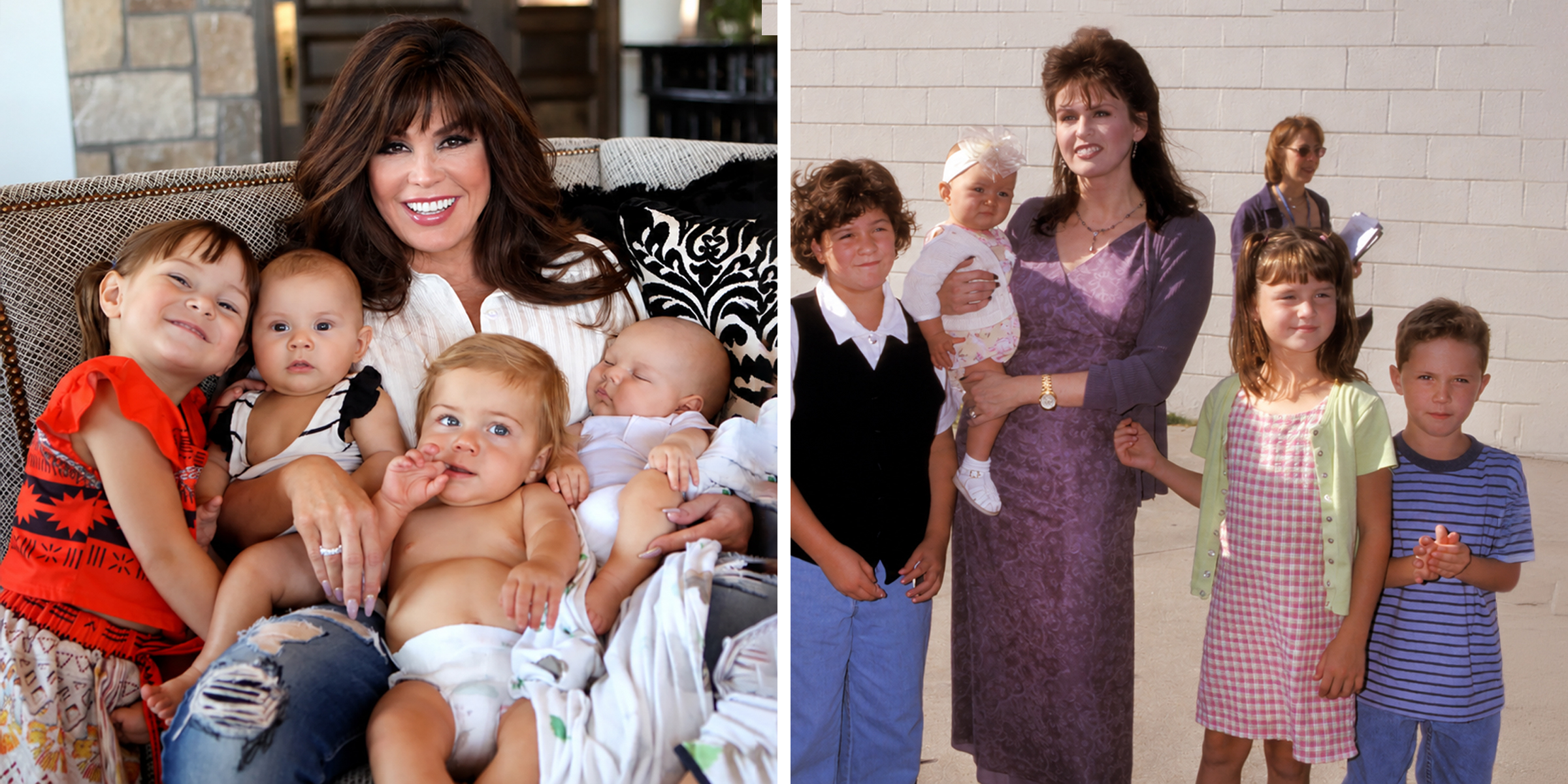 Marie Osmond and her grandchildren | Marie Osmond and her children | Source: Facebook.com/marieosmond | Getty Images