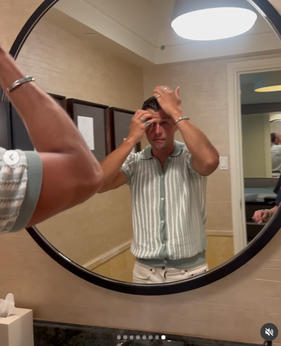 Checking his reflection in a round bathroom mirror, Brendan styles his hair while Miranda cheekily serenades him with a customized rendition of Ella Langley's "Choosin' Texas." The playful behind-the-scenes video had followers swooning over their lighthearted banter, with many noting how obvious their mutual affection and laughter are after seven years of marriage. | Source: Instagram/mirandalambert