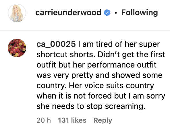 Comments about Carrie Underwood's appearance | Source: Instagram.com/Carrieunderwood