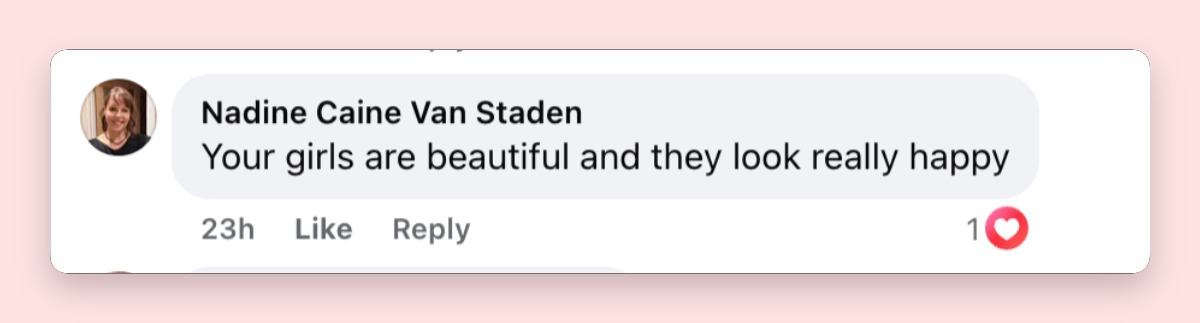 Fan comment about Chalize Theron's daughters, posted on May 11, 2026.