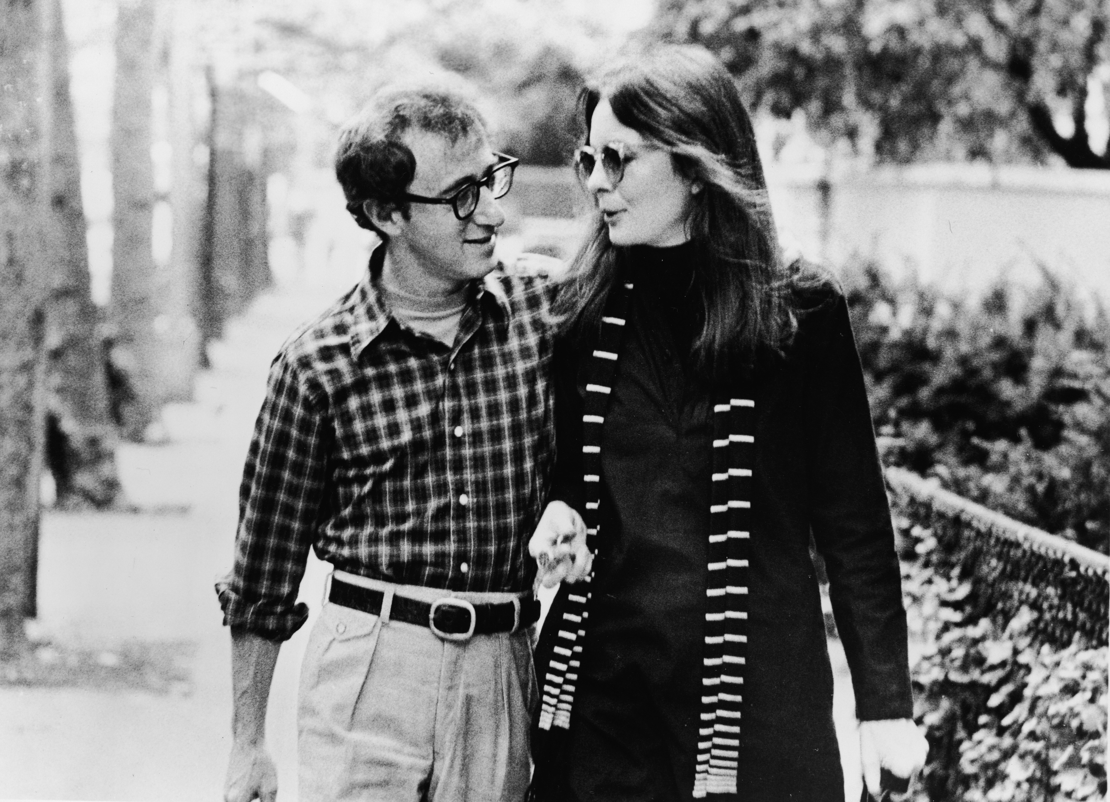 Woody Allen and Diane Keaton walk along a street and talk in a scene from "Annie Hall," in 1977