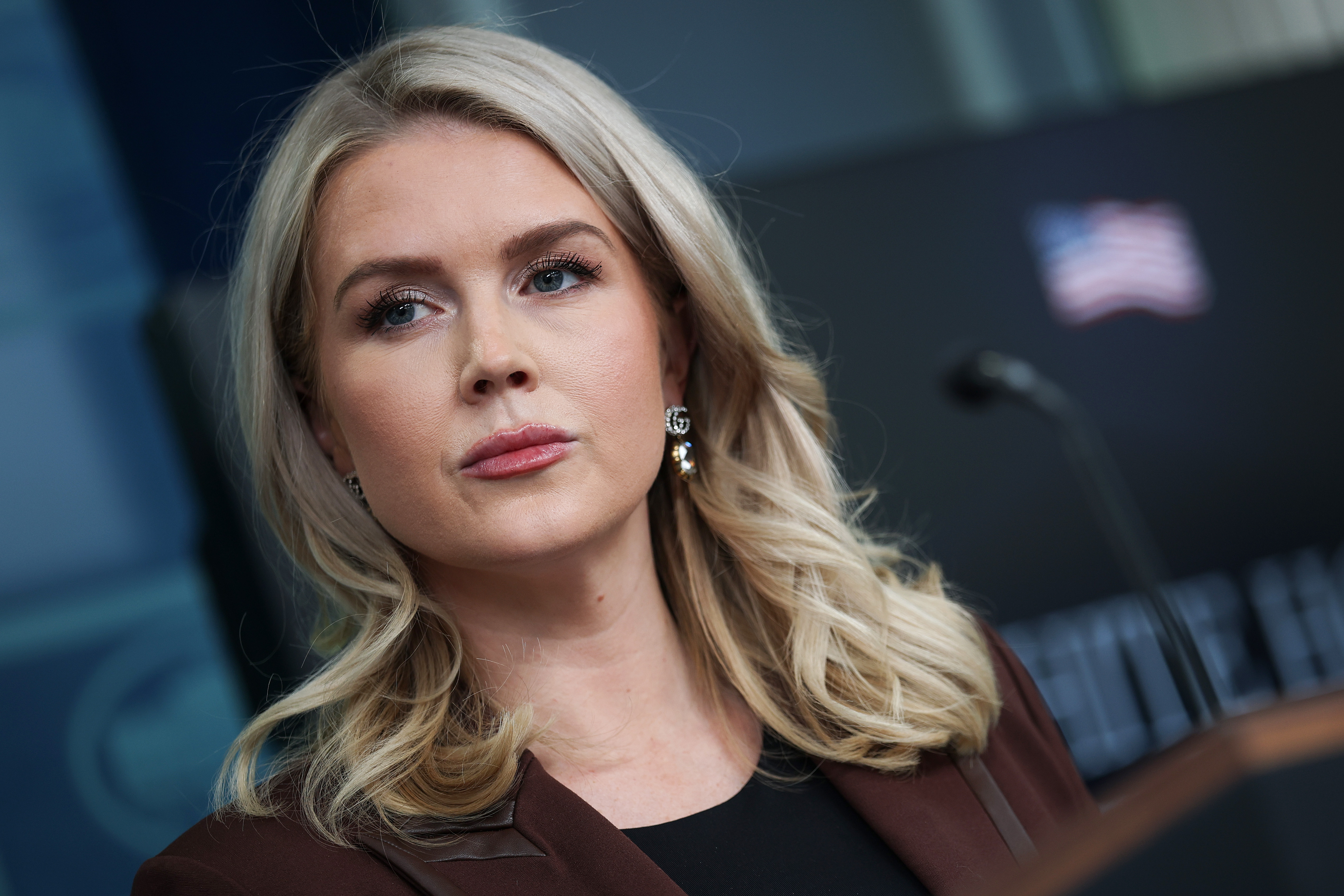 Karoline Leavitt speaks during a press briefing at the White House on November 12, 2025 | Source: Getty Images