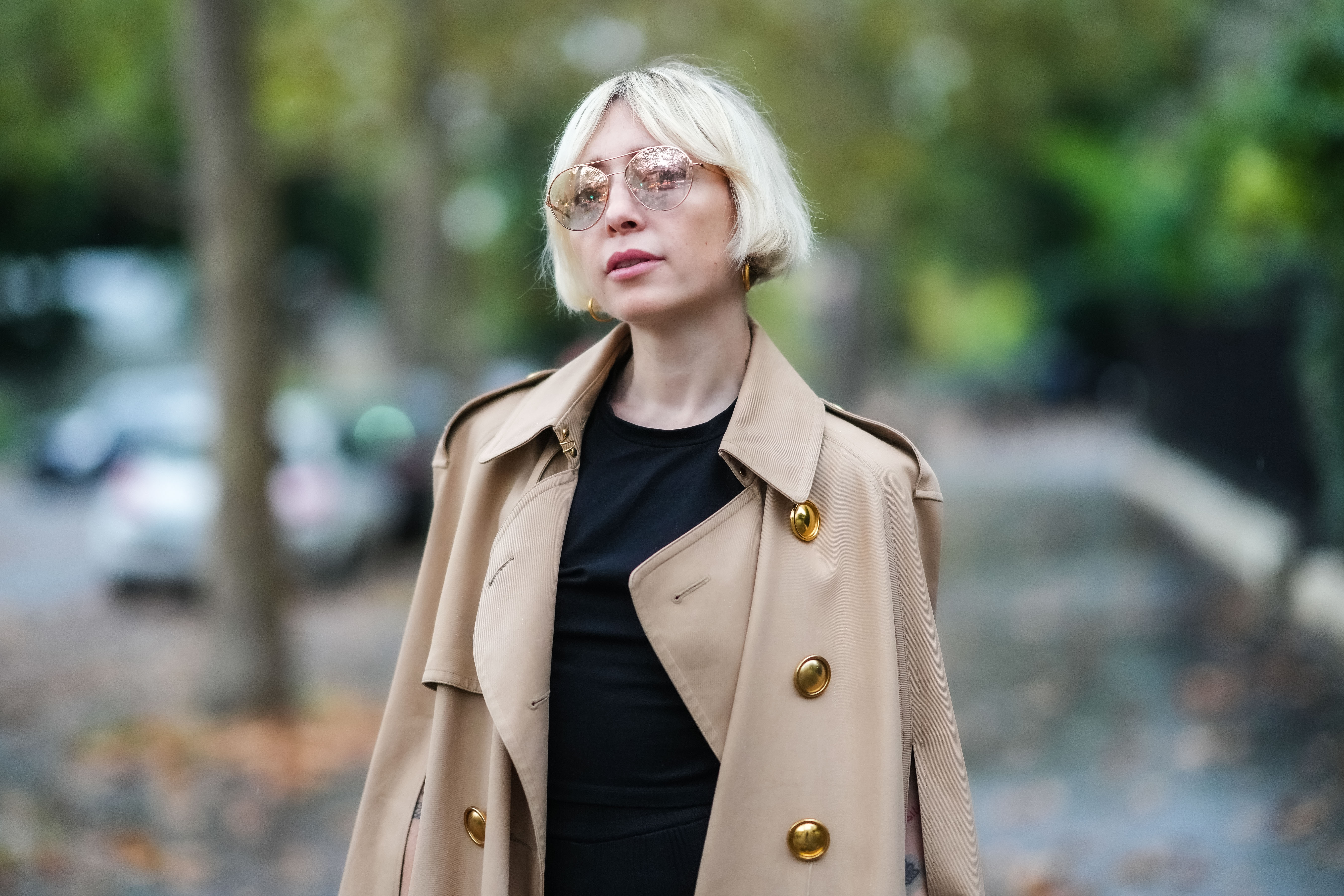  Emy Venturini sports a blonde French bob cut with curtain bangs on September 14, 2021, in Paris | Source: Getty Images