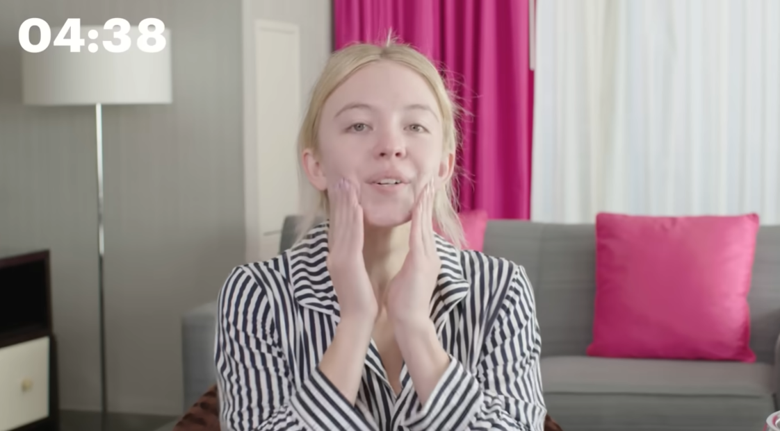 A screengrab of Sydney Sweeney's beauty routine video for Allure, dated April 19, 2022. | Source: YouTube/Allure