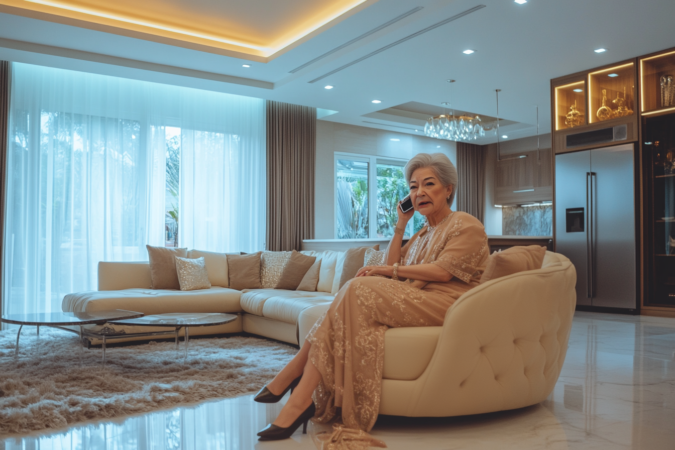 An older woman looking angry while on the phone | Source: Midjourney