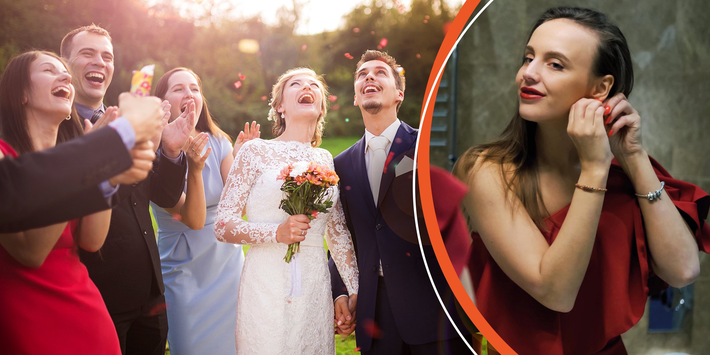 People at a wedding | Woman in a red dress | Source: Shutterstock.com