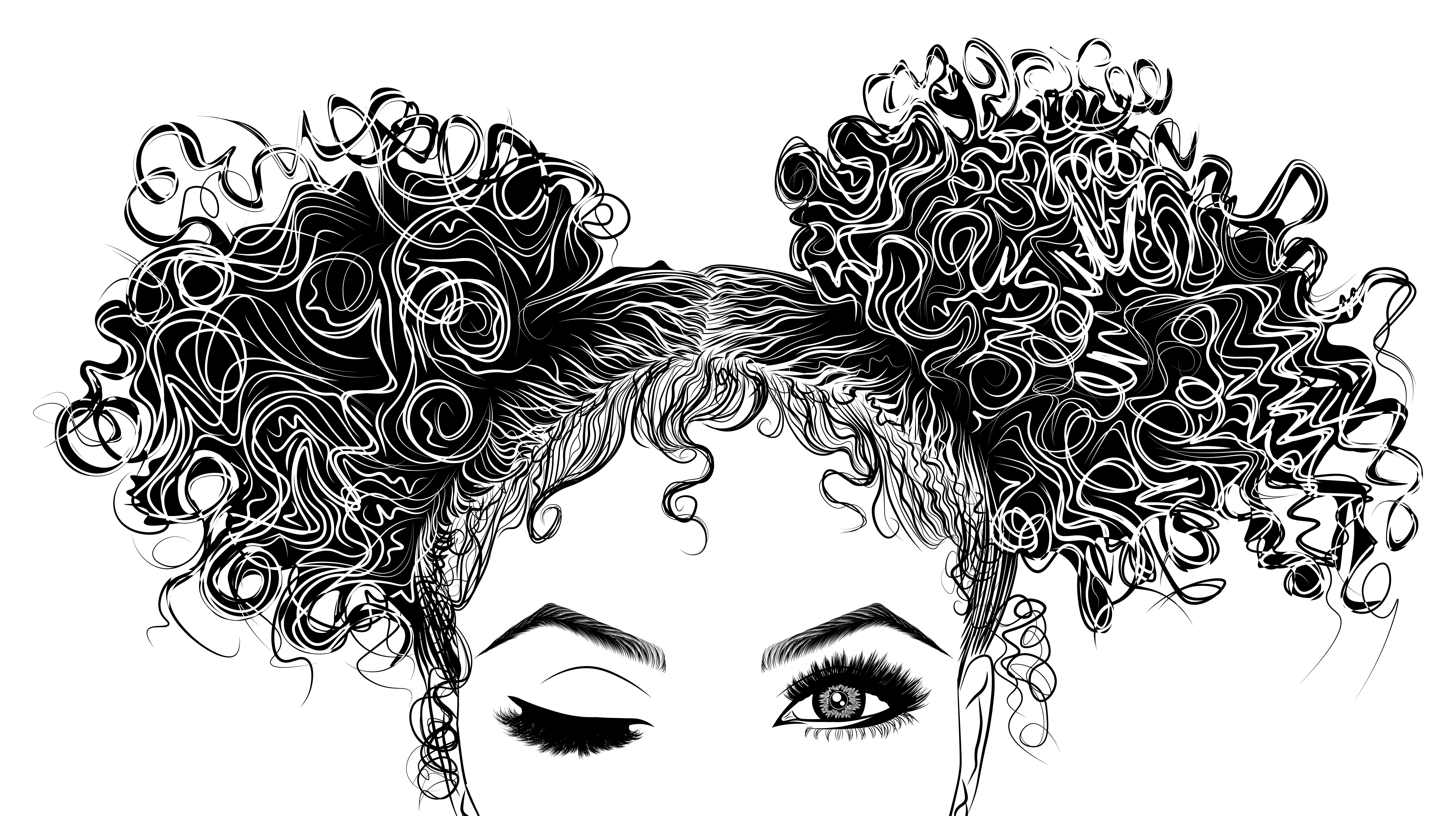 A black and white illustration of a woman with styled curly hair | Source: Shutterstock