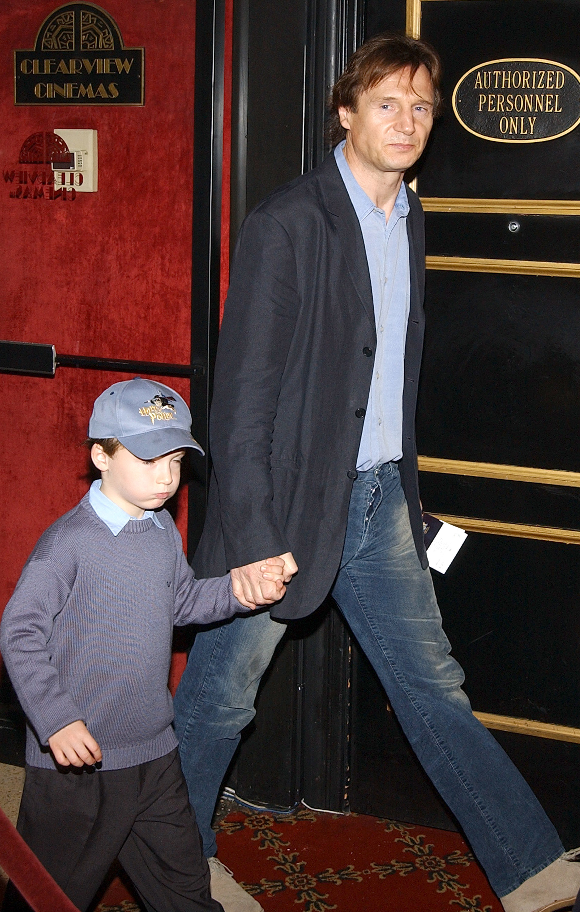 Liam Neeson and son during the New York premiere of "Harry Potter and the Chamber of Secrets" on November 10, 2002