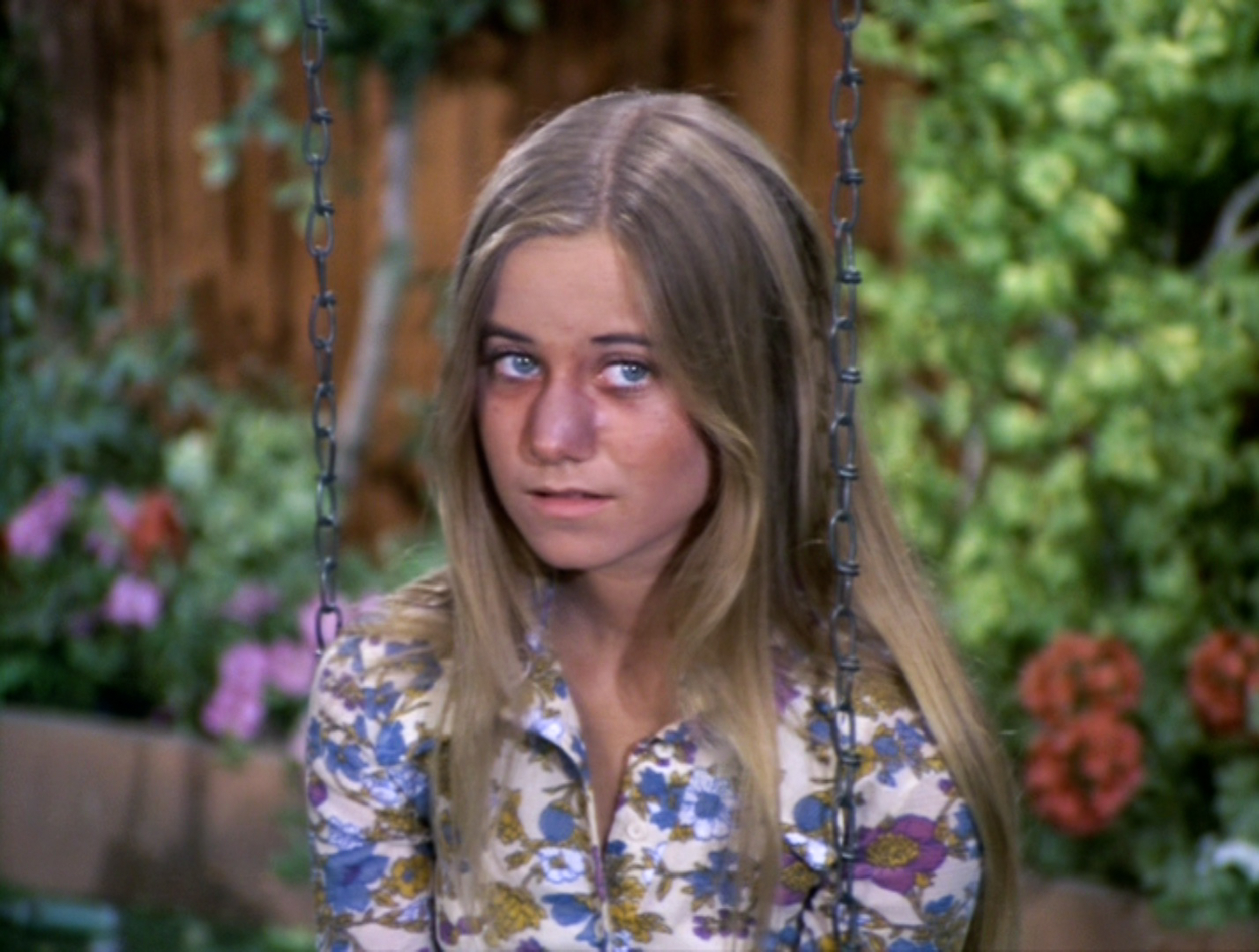 Maureen McCormick as Marcia Brady in "The Brady Bunch" in 1973 in Los Angeles | Source: Getty Images
