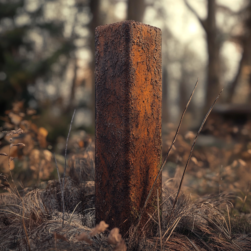 A rusty metal post in the woods | Source: Midjourney