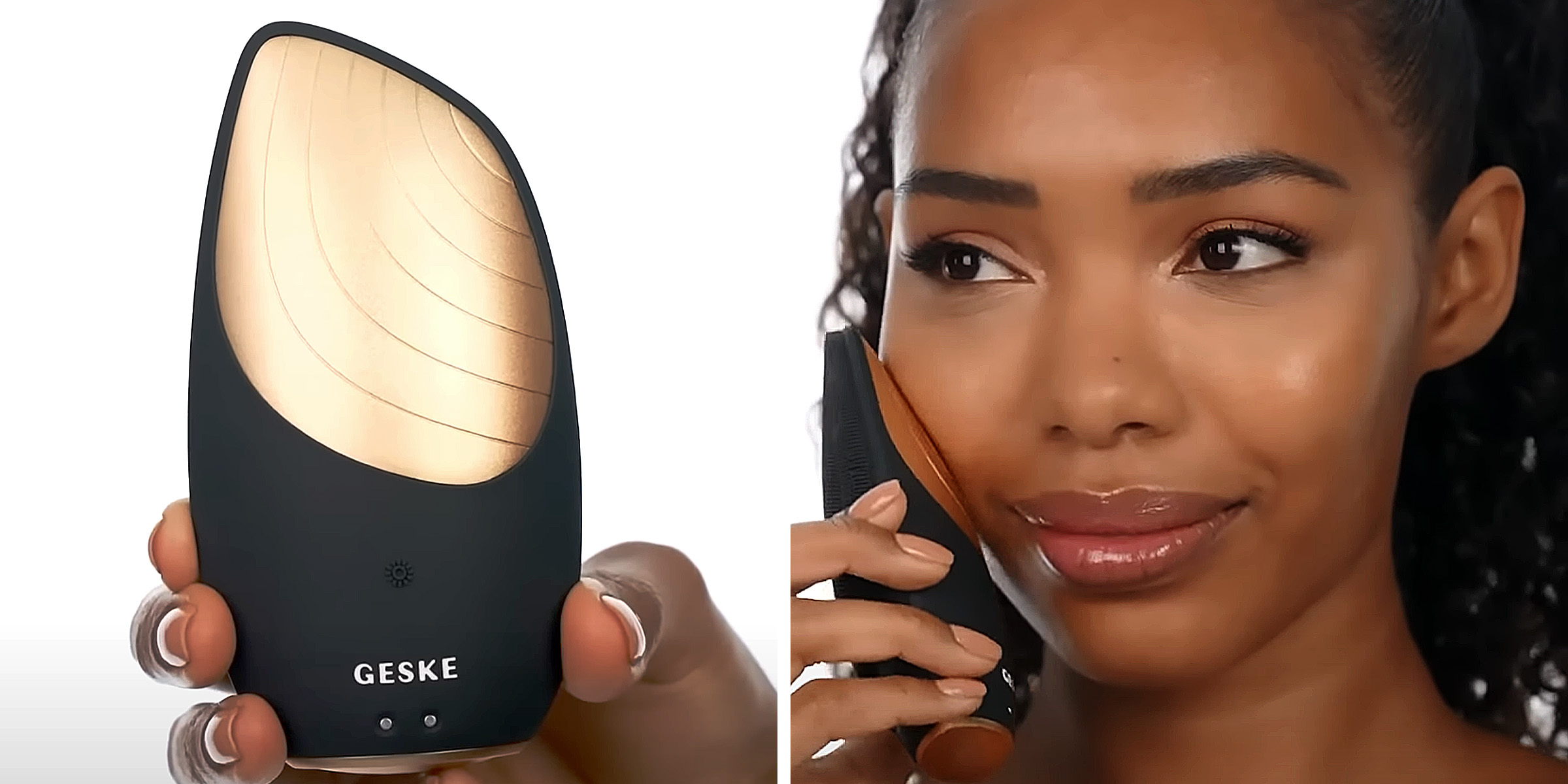 The Geske Thermo Facial Brush | A woman using the Geske Thermo Facial Brush | Source: YouTube/geske_beauty_tech