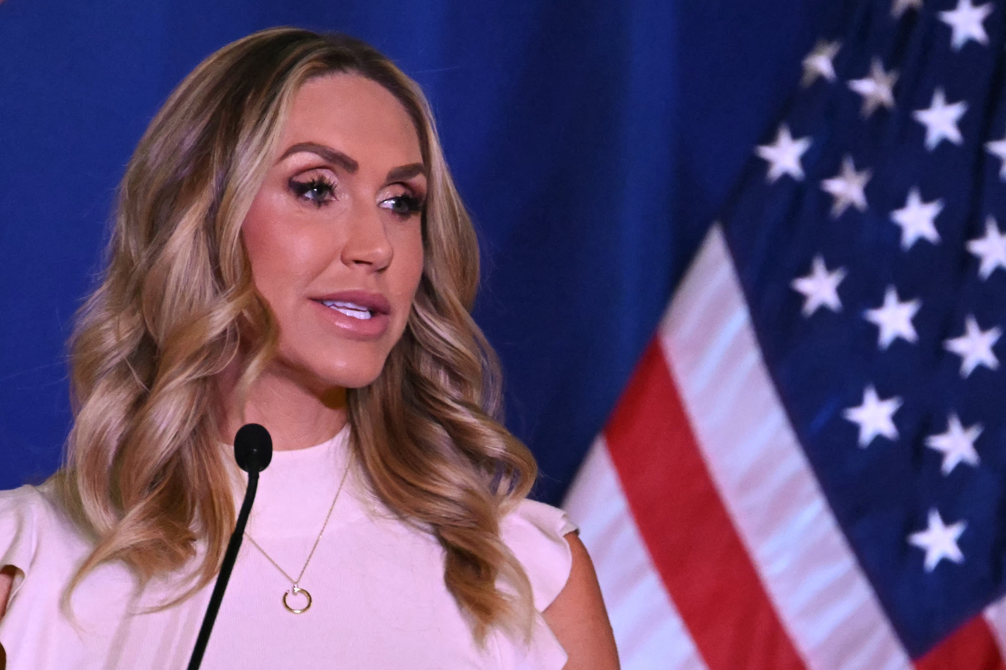 Lara Trump speaks during the Republican National Committee winter meeting in Washington, D.C., on January 17, 2025 | Source: Getty Images
