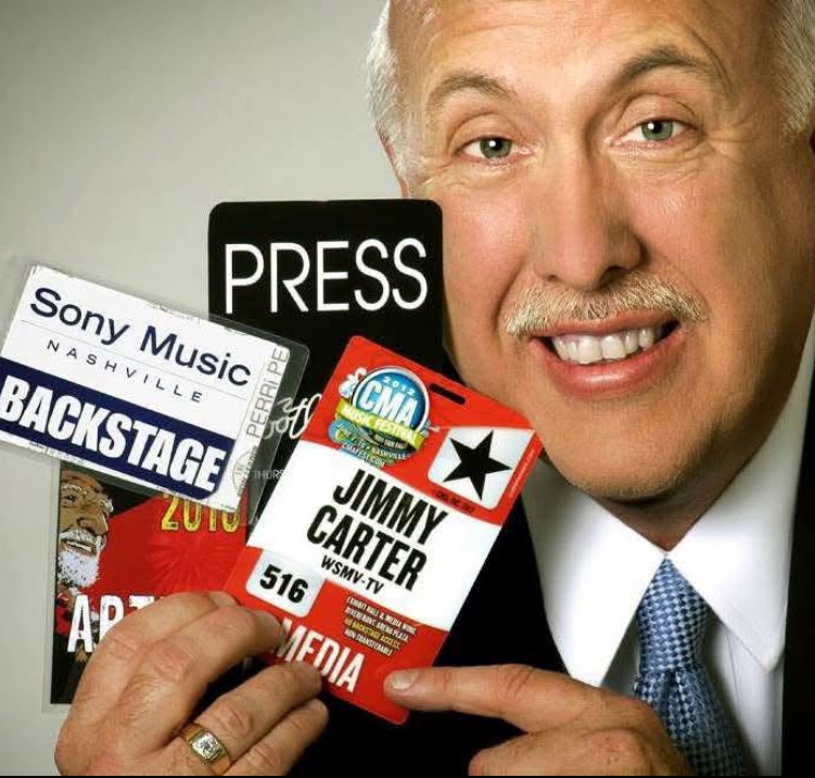 Jimmy Carter displays his press and backstage credentials, reflecting his decades-long career covering country music, Hollywood stars, and major entertainment events. | Source: Facebook/Melanie Layden