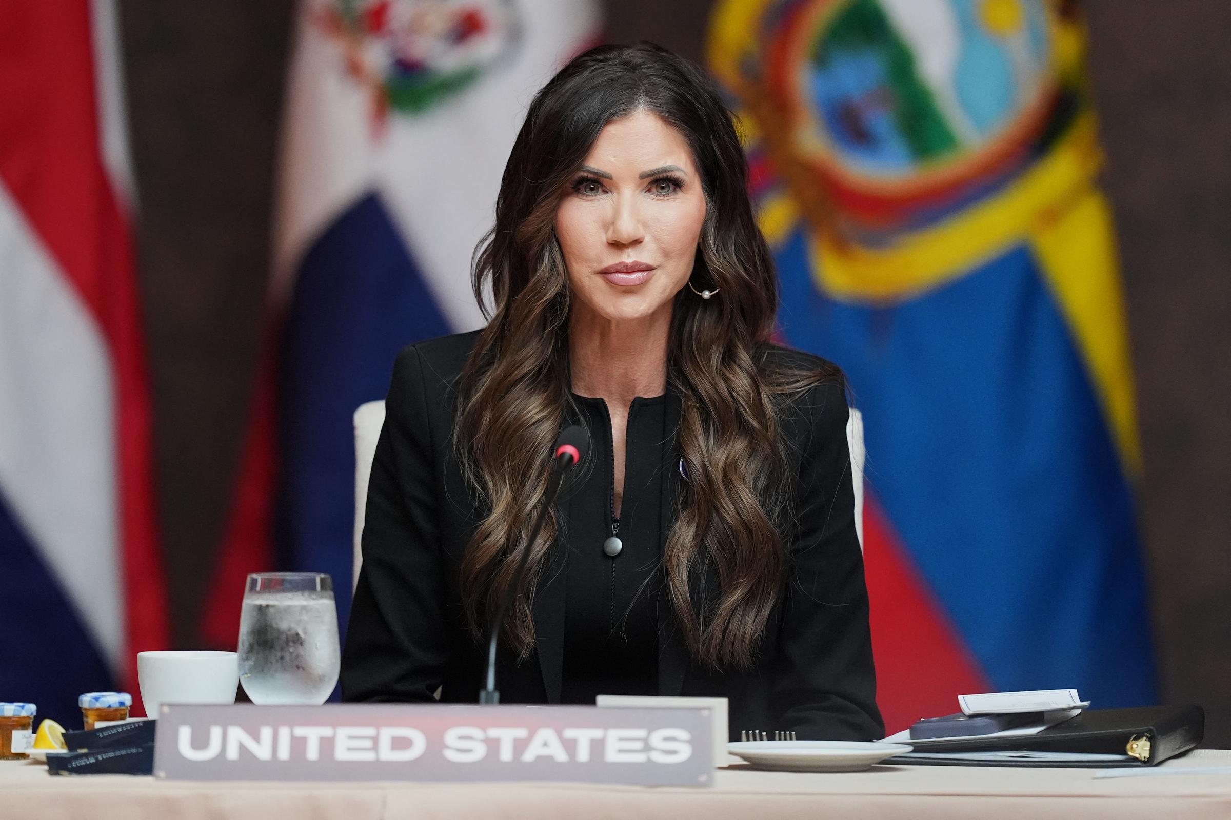Kristi Noem delivers remarks during the "Shield of the Americas" Summit in Miami, Florida, on March 7, 2026 | Source: Getty Images