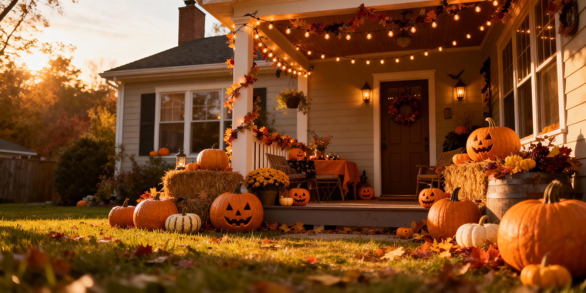 An autumn yard decorated for Halloween | Source: Magnific