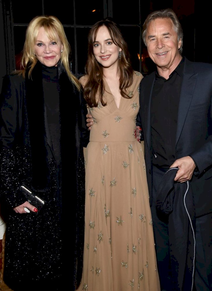 NEW YORK, NY - FEBRUARY 03: Melanie Griffith, Dakota Johnson, and Don Johnson attend the after party for the New York premiere of 