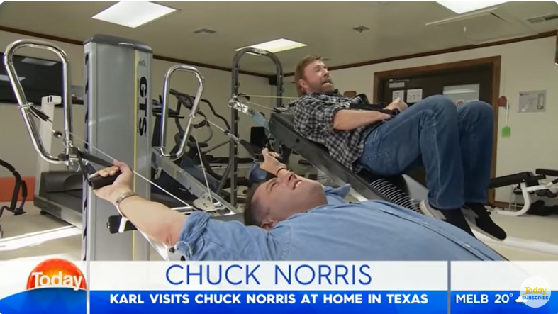 Chuck Norris and Karl Stefanovic at the actor's Texas ranch, from a video dated July 10, 2018 | Source: Youtube/@TodayShowAU
