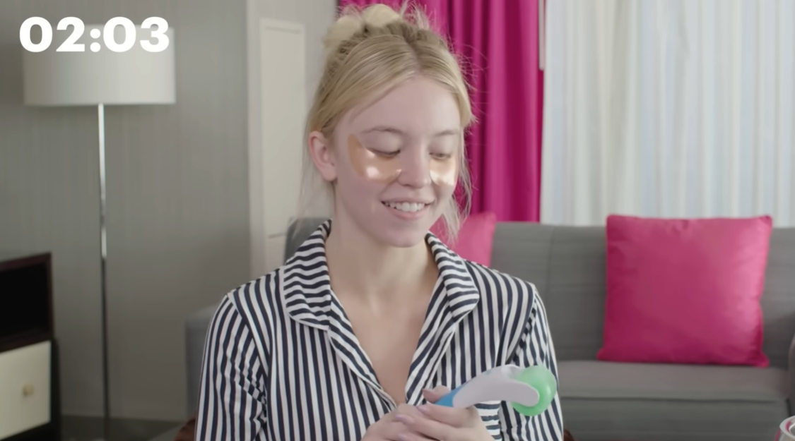 A screengrab of Sydney Sweeney's beauty routine video for Allure, dated April 19, 2022. | Source: YouTube/Allure