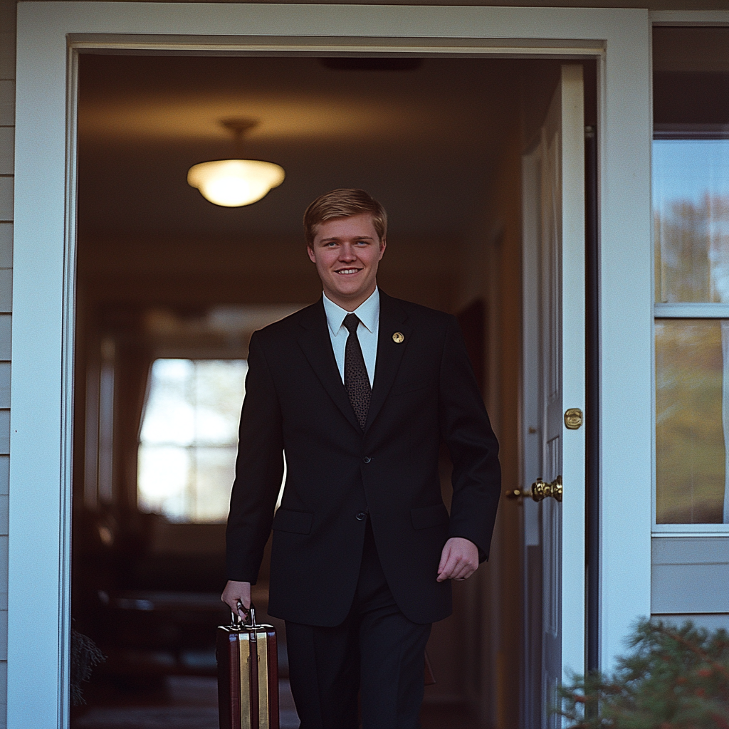 A man smiling while walking out | Source: Midjourney