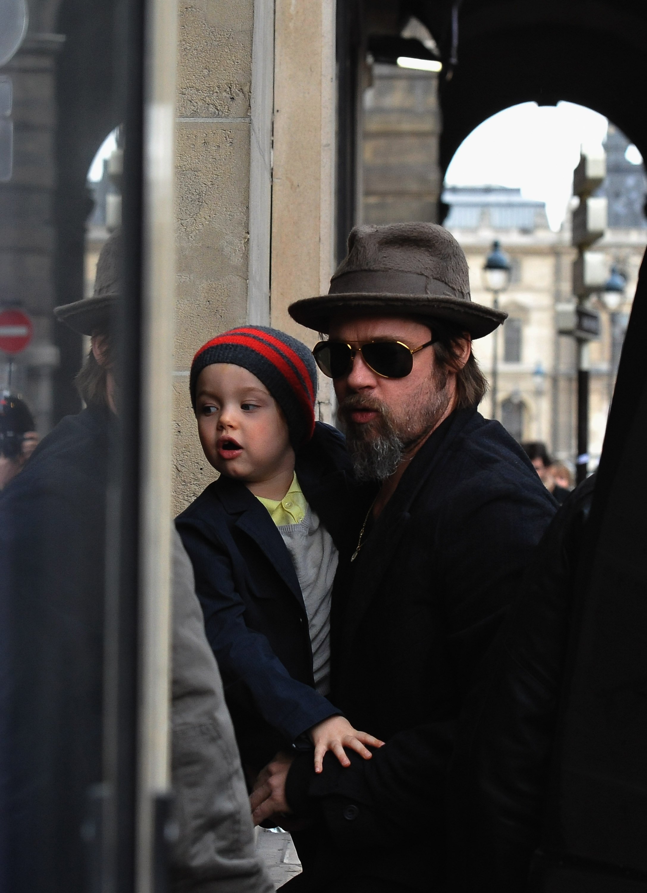 Brad Pitt and Shiloh Jolie-Pitt shopping at Bonpoint\\u00a0on February 23, 2010, in Paris, France | Source: Getty Images