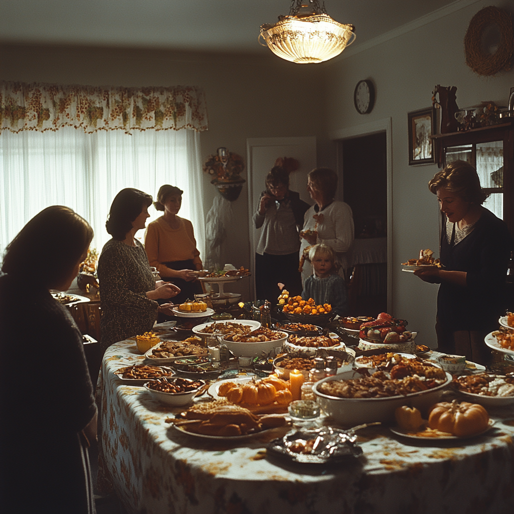 A family at a Thanksgiving dinner | Source: Midjourney