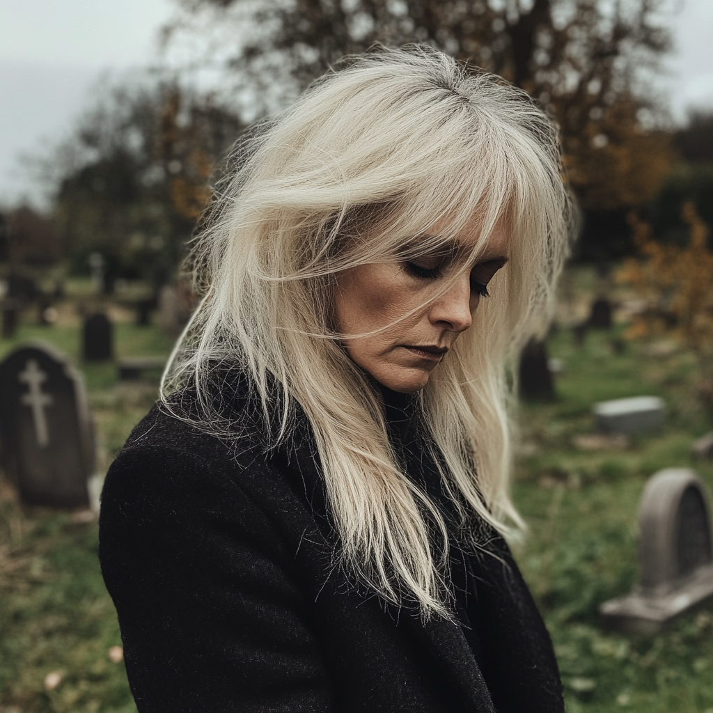 A sad numb woman at a cemetery | Source: Midjourney