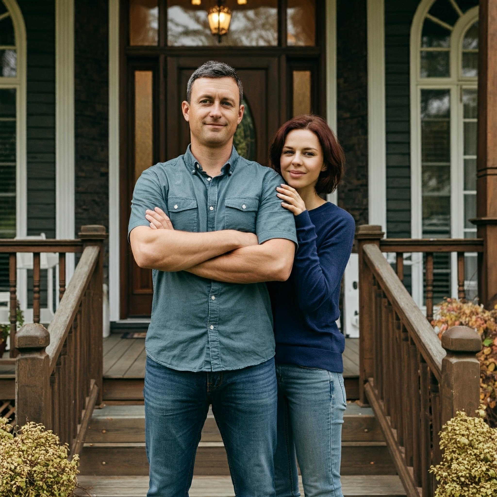 A couple on a front porch looking smug | Source: Gemini