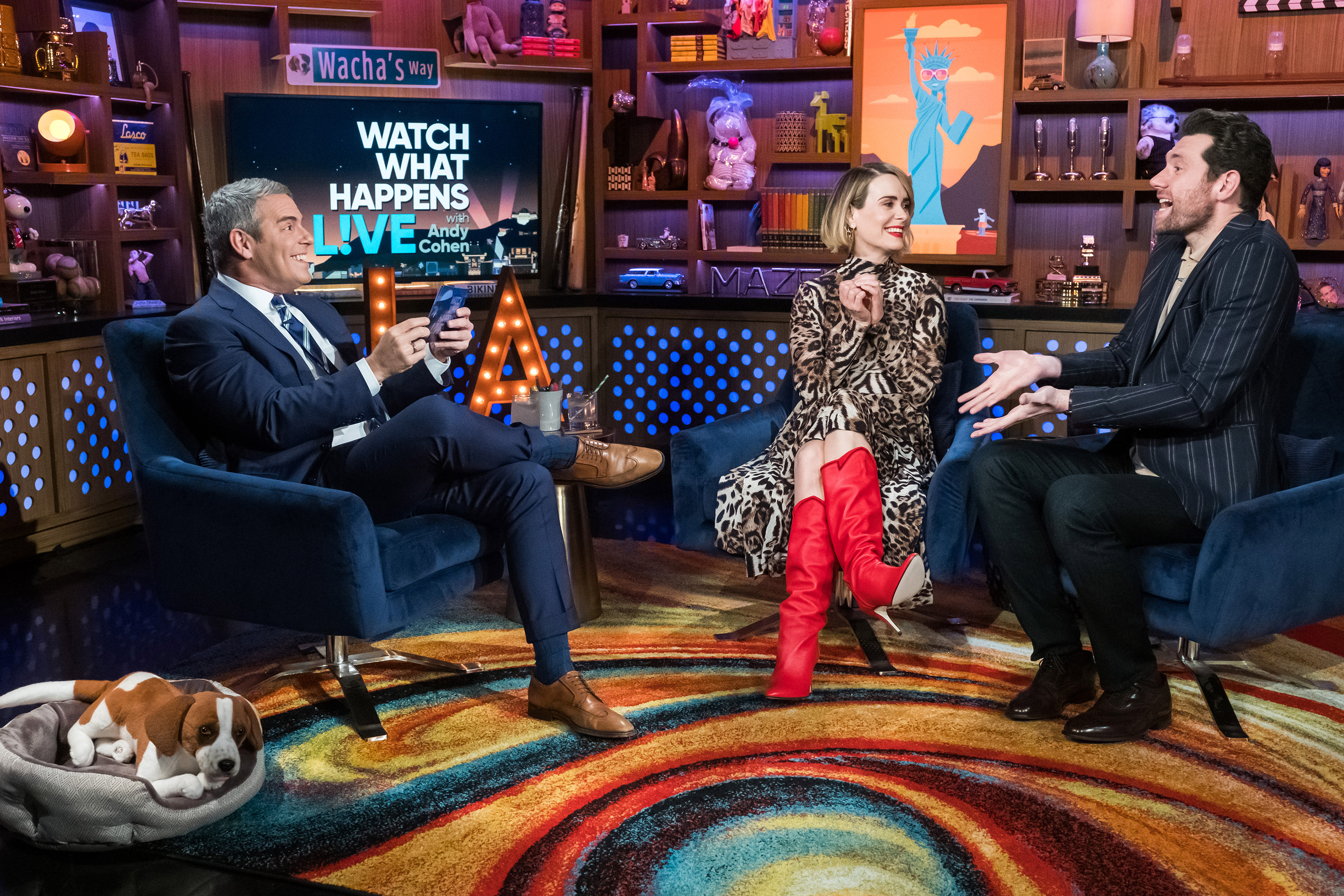 ndy Cohen, Sarah Paulson, and Billy Eichner appear on "Watch What Happens Live with Andy Cohen" in January 2019. Paulson revealed that Taylor initiated their private conversation on Twitter. | Source: Getty Images