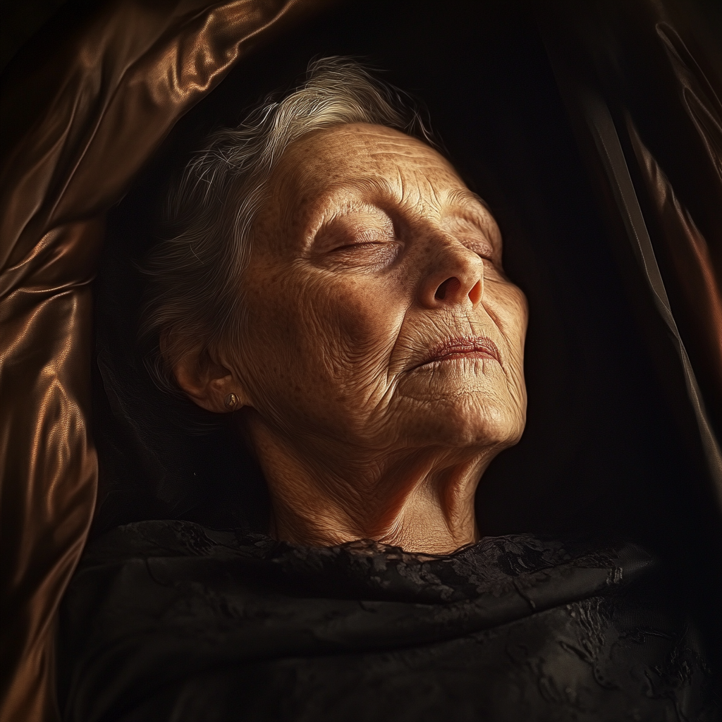 An older woman in a coffin | Source: Midjourney