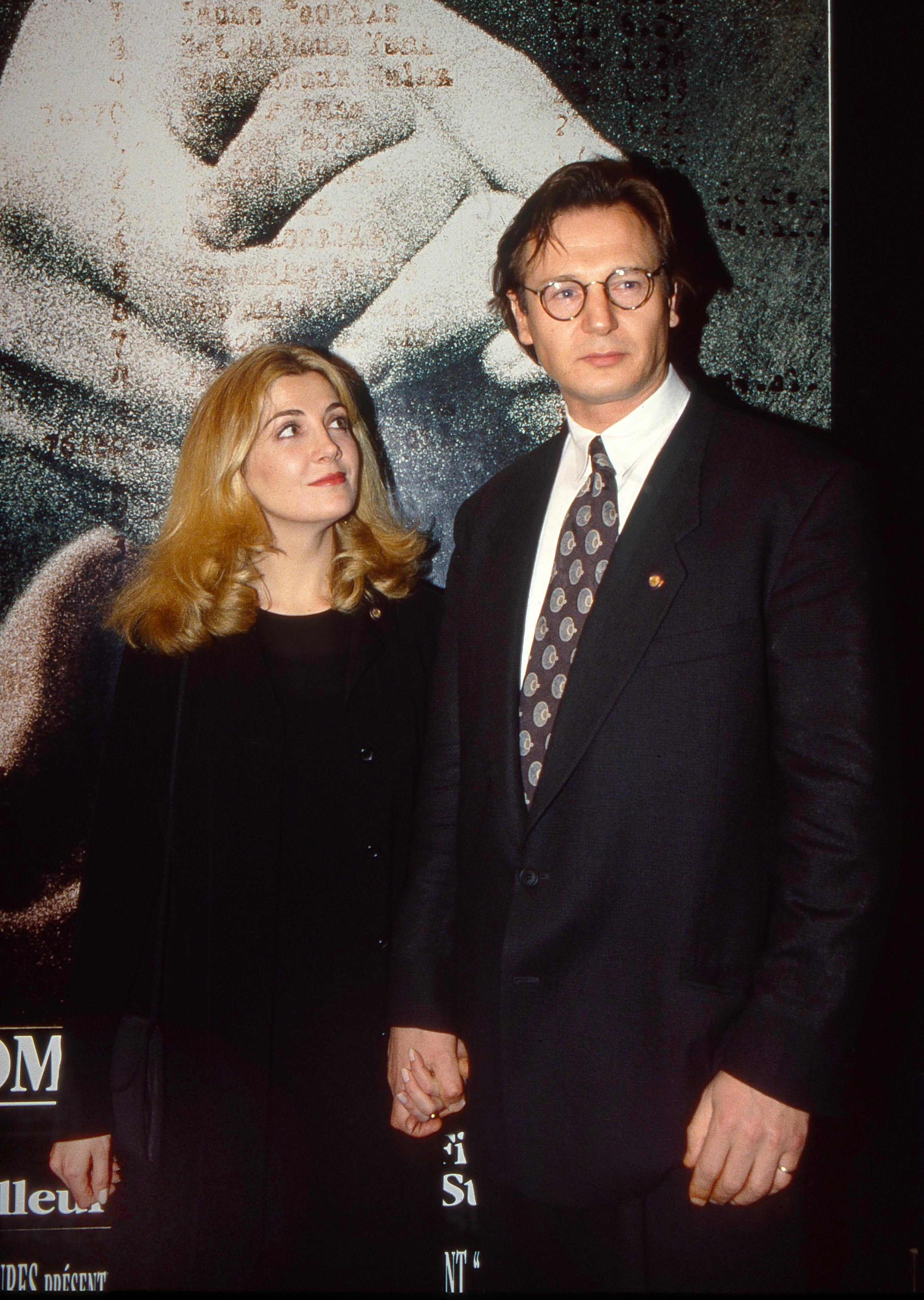 Natasha Richardson and Liam Neeson at the "Schindler's List" premiere in Paris, France on February 28, 1994