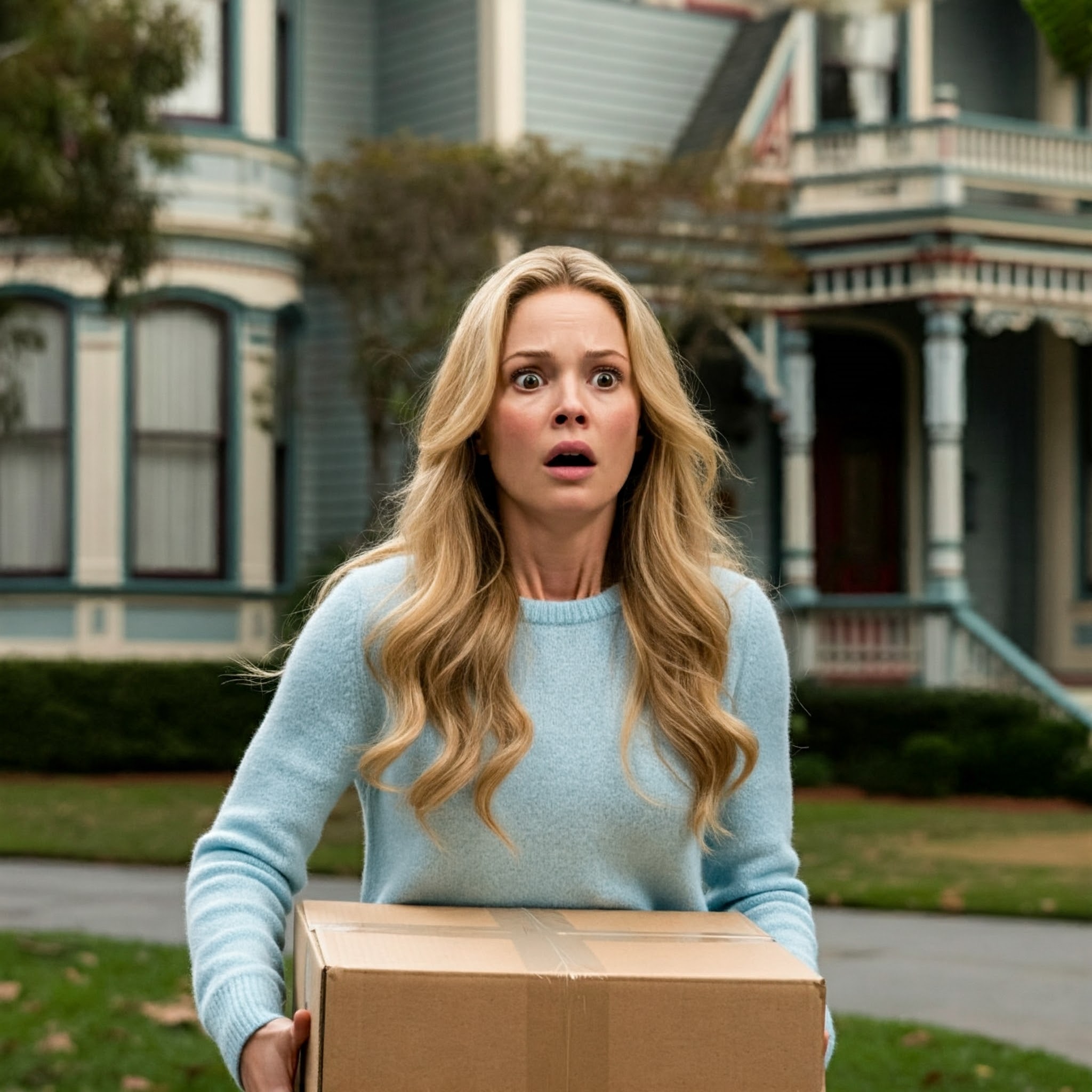 A woman looking shocked while holding a box | Source: Gemini