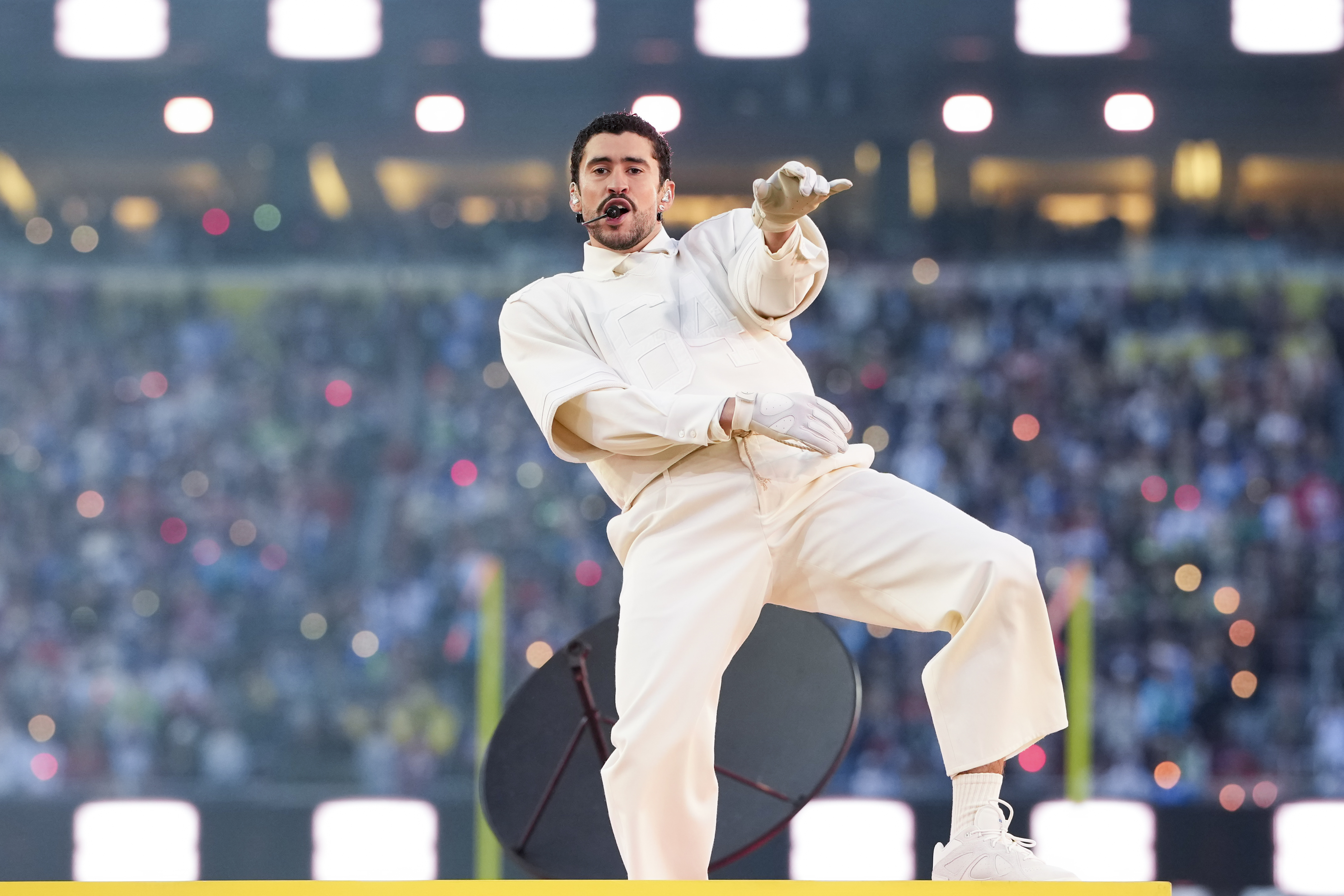 Bad Bunny performs during the Apple Music halftime show at the NFL Super Bowl LX football game on February 8, 2026 in Santa Clara, California | Source: Getty Images
