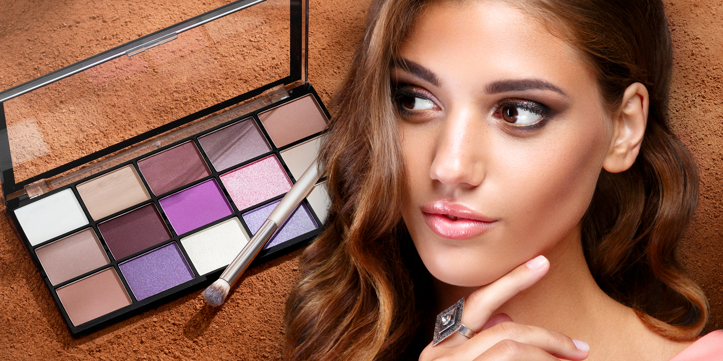 A hazel-eyed woman with a brown and shimmery gold makeup. | Source: Shutterstock.com