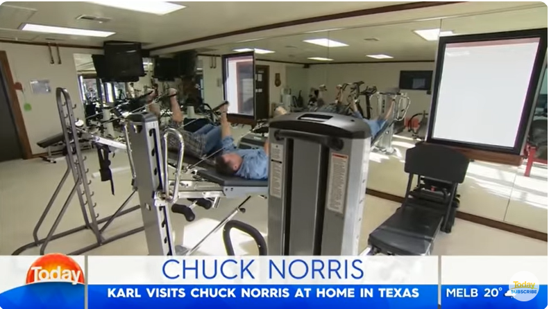 Chuck Norris and Karl Stefanovic at the actor's Texas ranch, from a video dated July 10, 2018 | Source: Youtube/@TodayShowAU