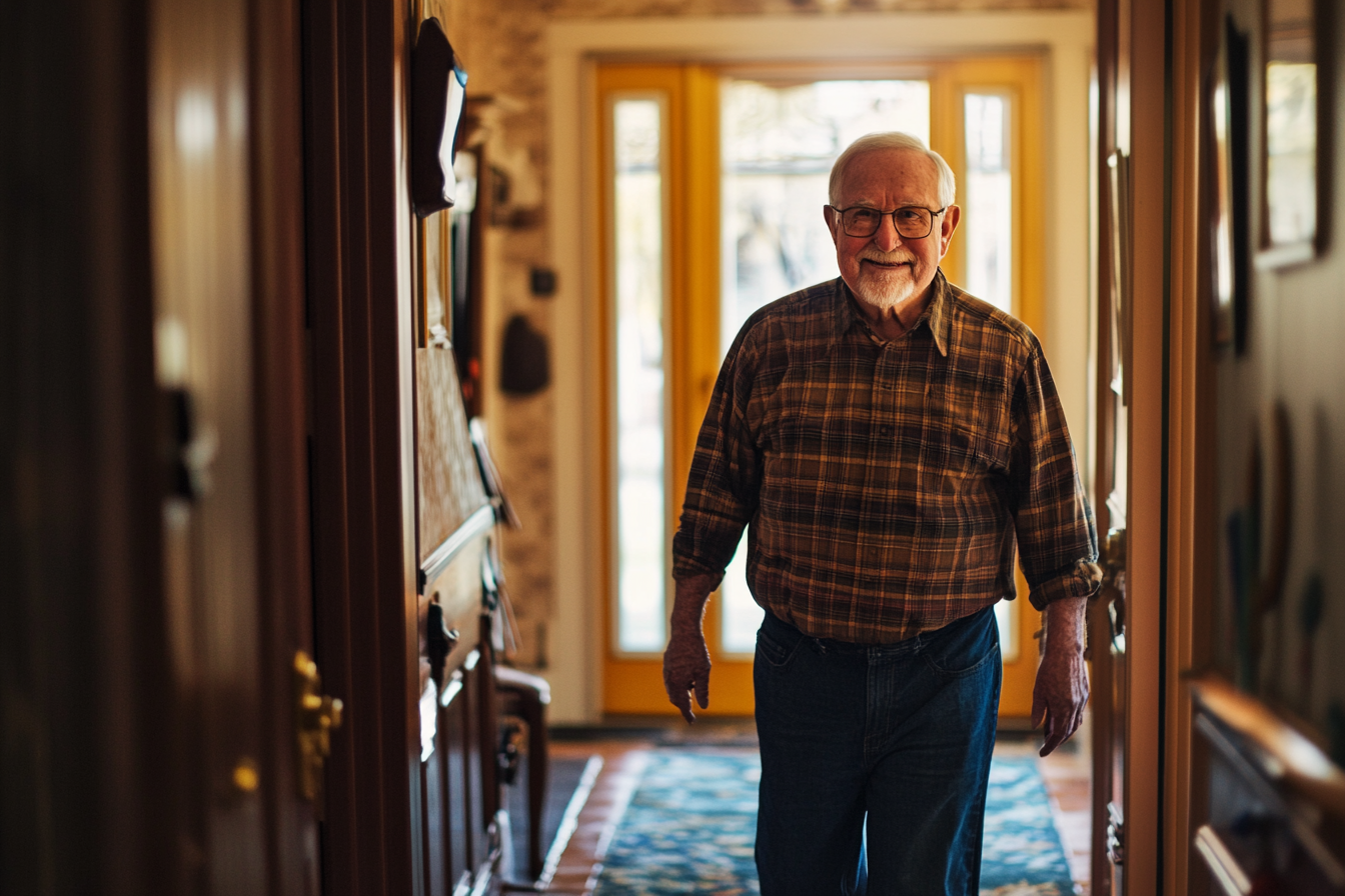 A man walking into a house | Source: Midjourney